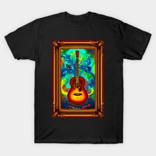 Acoustic Guitar Oil Painting Style Digital Art T-Shirt